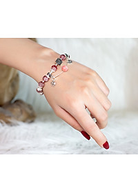 Vòng tay phong thủy Thạch anh dâu tây mix đá Đào hoa cho mạng Hỏa - Thổ, đá thiên nhiên AAAA