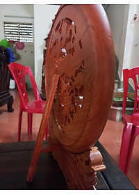 Đĩa trang trí phong thủy trạm khắc tứ linh bằng gỗ hương đá mặt rộng 40×4cm