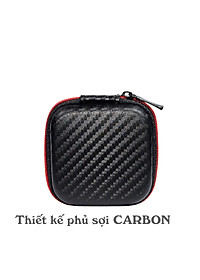 Hộp đựng tai nghe, cáp sạc Sợi Carbon Vuông cho phụ kiện di động (Có lưới bên trong) - Hàng chính hãng