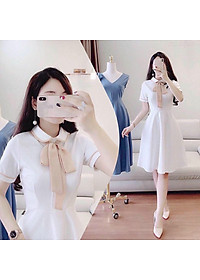 Đầm thắt nơ viền tay có cổ