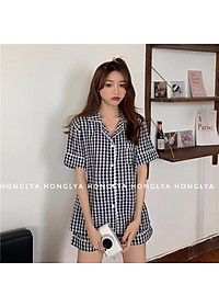 Bộ ngủ cộc cộc kẻ caro siêu dễ thương Pijama kẻ caro Pizama dễ thương Pyjama