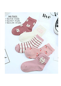 Tất cho bé gái 4 - 12 tuổi màu hồng thun co giãn thoáng khí vớ cổ cao dài cute dễ thương phù hợp trẻ em học sinh nữ TA23