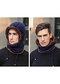 Mũ len lót lông trùm cổ siêu ấm mùa đông rét đậm thích hợp cả nam và nữ - Mu len lot long trum co