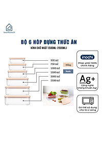 Bộ 6 hộp đựng thực phẩm chữ nhật Inochi Hokkaido (500-750-1000-1500-2000-2500ml)