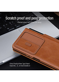 Case bao da chống sốc cho Samsung Galaxy Z Fold 4 trang bị nắp bảo vệ Camera và ngăn đựng S-Pen hiệu Nillkin Qin Pro (chất liệu da cao cấp, thiết kế thời trang cá tính) - Hàng nhập khẩu