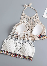 Áo bikini len móc đi biển cực xinh, sợi len cotton dai khỏe, thoáng mát, hàng đẹp, mẫu mới nhất, đồ bơi len nữ xinh xắn | BL003