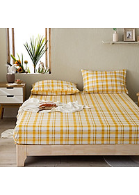 Bộ Ga Gối Cotton Tici Kẻ LIDACO Cao Cấp - Caro Vàng