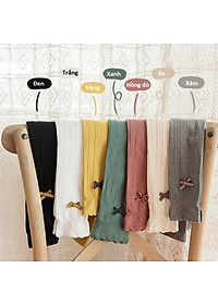 Quần tất len không bàn - quần leggings đính nơ trơn màu cho bé gái, co giãn 4 chiều size từ 1 đến 12 tuổi