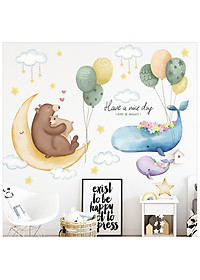 Decal dán tường cho bé Sticker dán tường in chất lượng cao có keo mặt sau mẫu Gấu và Cá Voi ZH73