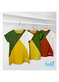 Đầm bé gái linen cộc tay phối tam giác Haki