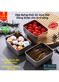 Hộp đựng thực phẩm tủ lạnh size 13.5x11x5cm kèm nắp nhựa chất liệu inox 304 dùng được cho lò vi sóng, chính hãng D Danido