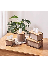 HỘP ĐỰNG GIẤY ĂN NHỰA MIKA TRONG SUỐT NẮP GỖ TRE PHONG CÁCH BẮC ÂU