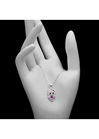 Dây Và Mặt Dây Chuyền Trẻ Em Bạc Hiểu Minh DTE056 mèo kitty đá đỏ