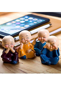 Bộ 4 Chú Tiểu Tứ Không Hàng Chuẩn - Không Nghe, Không Nói, Không Nhìn, Tâm Không Động - Loại 1 - Chính Hãng MINIIN