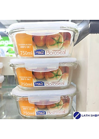 Bộ 3 hộp bảo quản thủy tinh hình vuông Lock&Lock LLG224S3 750ml (Trong suốt)