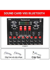 ( Sản phẩm mới ) Sound Card V8S Có Bluetooth, Pin Sạc – Thu Âm Hát Livestream Karaoke – Tăng độ nhạy của Micro Không có