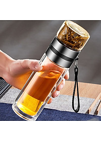 Bình Pha Trà Thuỷ Tinh 2 Lớp Cách Nhiệt Có Lõi Lọc Inox Chịu Nhiệt Cao Dung Tích 450ml Cầm Tay Tiện Lợi - HÀNG CHÍNH HÃNG MININ