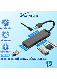 Bộ chia 4 cổng Usb 3.0 – Hub Usb 4 Port USB 3.0 có nguồn hỗ trợ 15cm 50/100cm Vention CHLBB – Hàng chính hãng