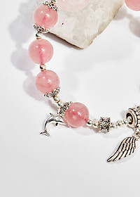 Vòng tay phong thủy đá thạch anh hồng charm cánh 10mm mệnh hỏa , thổ - Ngọc Quý Gemstones