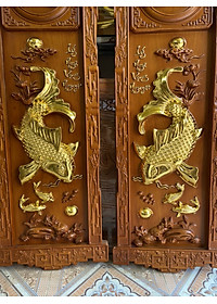 CẶP TRANH LÝ NGƯ  VỌNG NGUYỆT KHẮC CHỮ PHÚC ĐỨC BẰNG GỖ GÕ ĐỎ KT 37×117×4CM