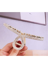 Kẹp tóc kim loại dạng dài ngọc trai đính đá