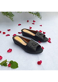 Giày Sục nữ đế xuồng da bò Hở Mũi 4Cm Trường Hải SN125