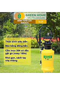 Bình Tưới Cây Dudaco, GreenHome, 4 Lít, Phun Xa 2 Chế Độ, Bơm Nhẹ Tay, Tưới Cây Phun Sương, Bền, Đẹp
