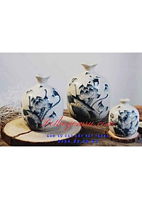 Bộ 03 bình hút tài lộc Bát Tràng men rạn vẽ hoa các mẫu