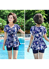 Đồ bơi áo tắm cho người trung tuổi, dáng váy quần sooc đùi dài, tôn dáng tránh lộ bụng, bikini trung niên cho mẹ cho bà size lớn | KT007