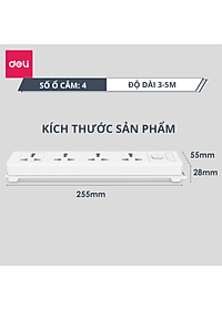 Ổ Cắm Điện Đa Năng 2500W Có Công Tắc Nguồn 3/4/6 Ổ , 3M/5M Dây Chống Giật Chống Cháy Chất Lượng Cao Deli - Phiên Bản Mới Nâng Cấp 2023 - Hàng Chính Hãng - ET401 - 406