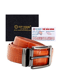 HC4757-58-59-60 - Thắt lưng nam da cá sấu Huy Hoàng nguyên con bụng 4P đầu kim màu đen, nâu đất, nâu đỏ, vàng bò