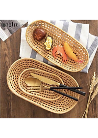 Khay Mây Tre ONGTRE Hình Bầu Dục Đựng Bánh Kẹo, Đồ Ăn, Hoa Quả Sạch Sẽ, Tiện Lợi Hàng Thủ Công Mỹ Nghệ