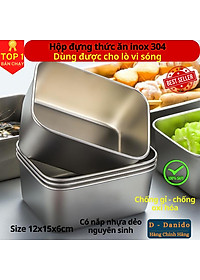 Hộp đựng thực phẩm tủ lạnh size 13.5x11x5cm kèm nắp nhựa chất liệu inox 304 dùng được cho lò vi sóng, chính hãng D Danido