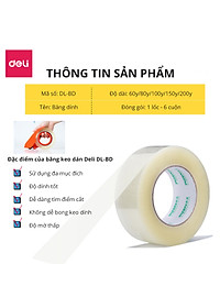 [Lốc 6 Cuộn] Băng Keo Trong , Băng Dính Dán Thùng Đóng Hàng Deli - 60/80/100/150/200 Yards - Dày Dai Chống Nước Khó Đứt 