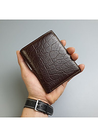 [Da thật] Ví nam da bò vân da voi, Ví đứng nam da thật WS114 (Nâu) - 100% da bò thật, BH 3 năm