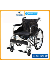 Xe lăn tay có nệm, bô vệ sinh cho người già, người bệnh, người đi lại khó khăn - NIKITA N213-3