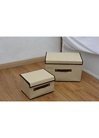 Bộ 2 thùng vải, hộp vải đựng đồ đa năng -Màu Nâu Kem - Hộp vải đựng quần áo 2 size đựng quần áo, đồ lót, giày, văn phòng phẩm, đồ dùng cá nhân rất tiện lợi-Bộ 2 hộp vải đựng đồ vải canvas siêu xinh có nắp đậy, tủ vải đựng đồ hộp cái