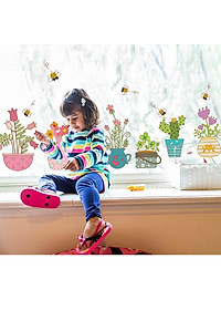 Decal dán tường Hình dán trang trí Chậu Hoa Nhiều màu sắc SK7065