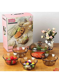 bộ bát thủy tinh 5 món kèm nồi cực chất, ảnh thật