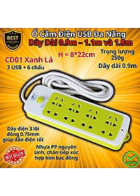 Ổ Cắm Điện USB Đa Năng Cao Cấp Chống Giật Dây Dài 0.9m – 1.1m và 1.8m, Ổ Cắm Điện Công Suất 2500W Có Chốt An Toàn