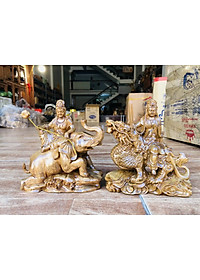 Cặp tượng văn thù _ phổ hiền bồ tát bằng gỗ bách xanh thơm nức kt 15×14×6cm