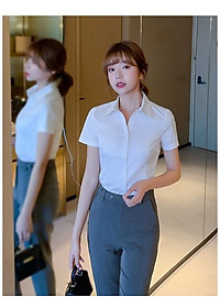 Áo sơ mi công sở Haint Boutique, Áo sơ mi trắng nữ ngắn tay mẫu cơ bản