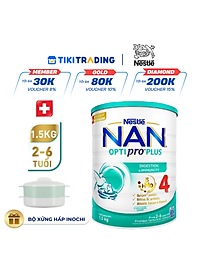 Sữa Bột Nestlé NAN OPTIPRO PLUS 4 1500g/lon với 5HMO Hỗ trợ Đề Kháng - Tiêu Hóa - Trí Não & Chiều Cao (Dành cho trẻ từ 2-6 tuổi) - Tặng Bộ xửng hấp 2 ngăn Inochi