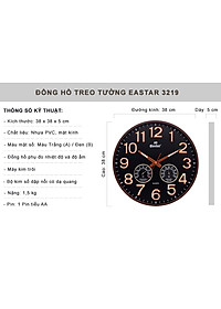 Đồng Hồ Treo Tường DECOR Trang Trí Nhà Hình Tròn Viền Mỏng 38cm EASTAR - Bộ Kim Số DẠ QUANG và NHIỆT ẨM KẾ TỰ ĐỘNG - Tặng Pin Maxell