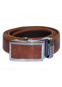 Dây nịt nam da đà điểu Huy Hoàng đan viền 3,5P màu vàng bò HT4464