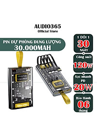 Sạc dự phòng 50.000mAh trong suốt, có sạc nhanh PD 120W, kèm 4 cáp sạc, tích hợp đèn ngủ - FTAKY Hàng Nhập Khẩu