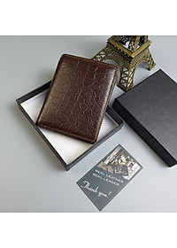 [Da thật] Ví nam da bò vân da voi, Ví đứng nam da thật WS114 (Nâu) - 100% da bò thật, BH 3 năm