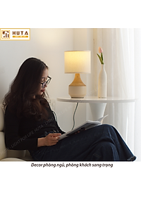 Đèn Ngủ Để Bàn Gốm Sứ Cao Cấp HUTA S14 Vân Màu Gỗ Độc Đáo Sang Trọng, Decor Trang Trí Phòng Ngủ, Khách Sạn, Đọc Sách Đầu Giường, Điều Chỉnh Độ Sáng, Ánh Sáng Vàng