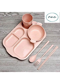 Bộ Khay đựng đồ ăn kèm phụ kiện bằng Lúa Mạch - Hàng Chính Hãng 