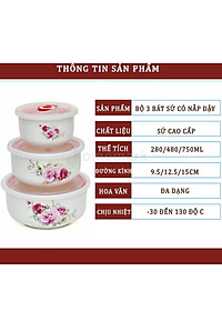Bộ 3 Bát Sứ Nắp Hút Chân Không, Bộ 3 Bát Đựng Thức Ăn Có Nắp Đậy Dùng Được Trong Lò Vi Sóng - HÀNG CHÍNH HÃNG MINIIN